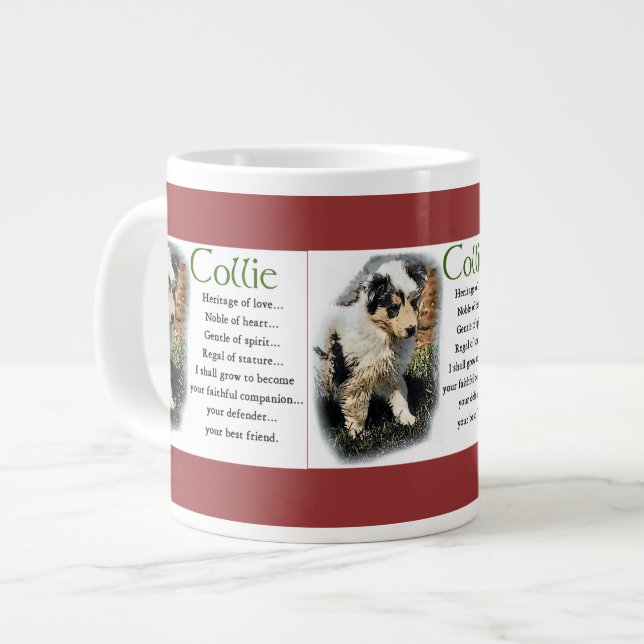 Blue Merle Rough Collie Puppy Jumbo-Tasse (Vorderseite Links)