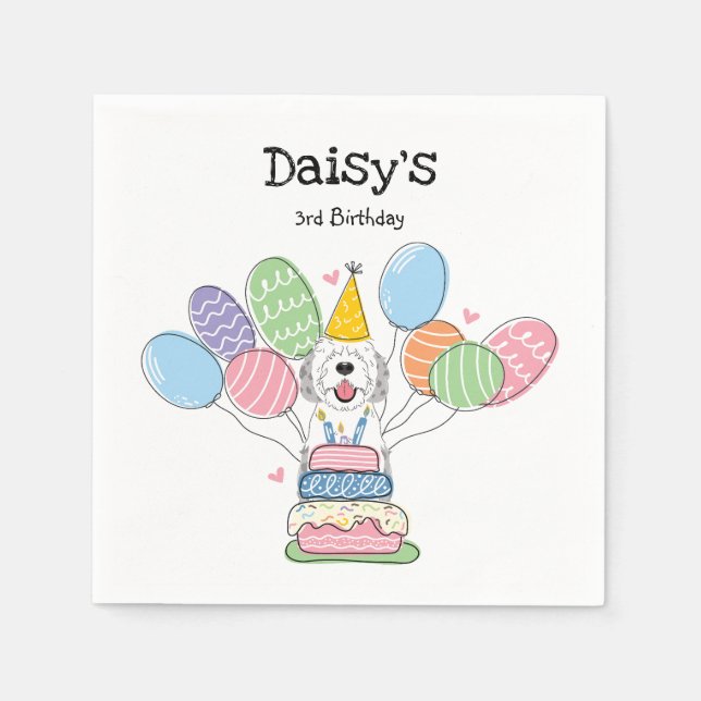 Blue Merle Sheepadoodle Birthday Party Paper Serviette (Vorderseite)