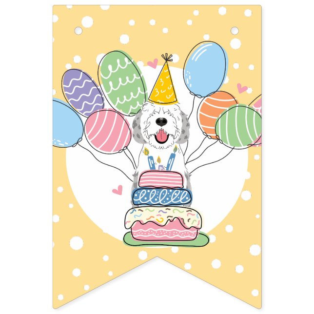 Blue Merle Sheepadoodle Dog Birthday Party Wimpelkette (Siebte Fahne)