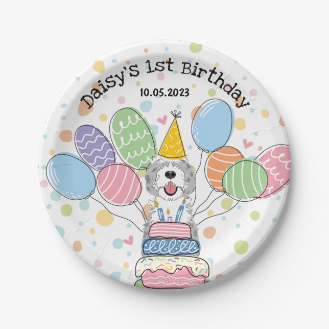 Blue Merle Sheepadoodle Hund Geburtstag Pappteller (Vorderseite)