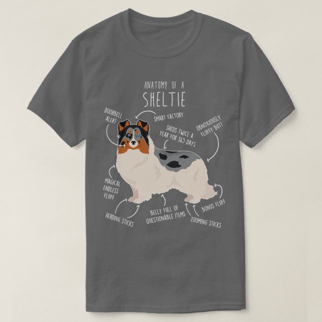 Blue Merle Sheltie Shetland Sheepdog Anatomie 1 T-Shirt (Design vorne)