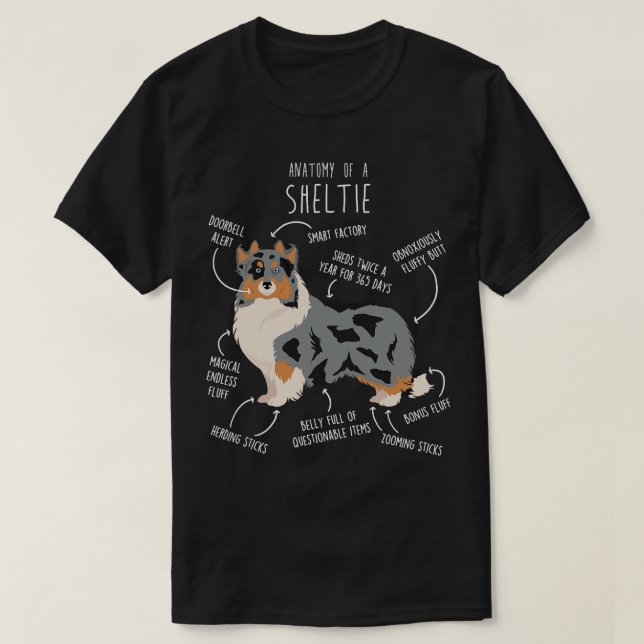 Blue Merle Sheltie Shetland Sheepdog Anatomie 2 T-Shirt (Design vorne)