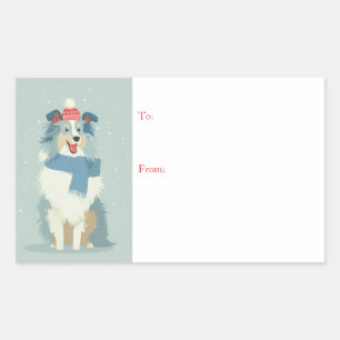 Blue Merle Sheltie Winter Geschenk  Rechteckiger Aufkleber