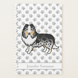 Blue Merle Shetland Sheepdog Cartoon Dog & Name Planer