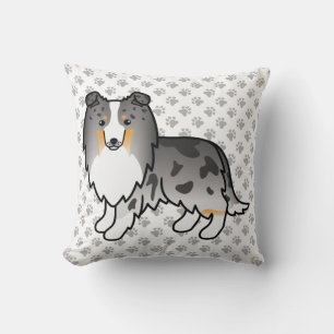 Blue Merle Shetland Sheepdog Cartoon Dog & Paws Kissen