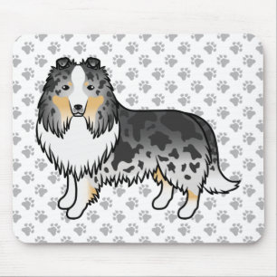 Blue Merle Shetland Sheepdog Cartoon Dog & Paws Mousepad