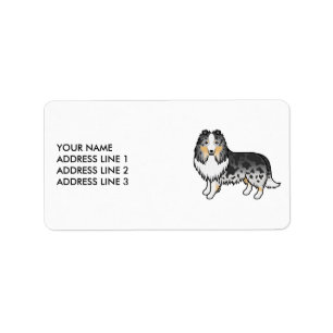 Blue Merle Shetland Sheepdog Cartoon Dog & Text Adressaufkleber