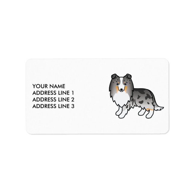 Blue Merle Shetland Sheepdog Hund & Custom Text Adressaufkleber (Vorne)