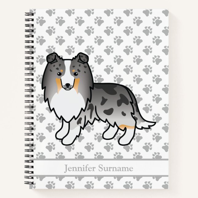 Blue Merle Shetland Sheepdog Hund & Custom Text Notizbuch (Vorderseite)
