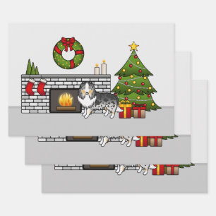 Blue Merle Shetland Sheepdog in einem Weihnachtszi Geschenkpapier Set