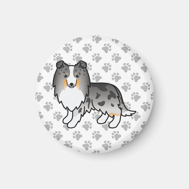 Blue Merle Shetland Sheepdog Sheltie Cartoon Dog Magnet (Vorne)