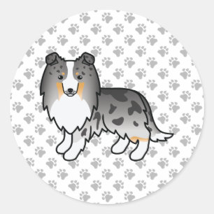 Blue Merle Shetland Sheepdog Sheltie Cartoon Dog Runder Aufkleber