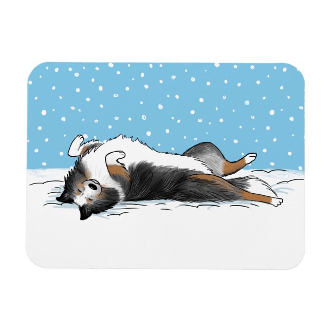 Blue Merle Shetland Sheepdog Sheltie Winter Snow Magnet (Horizontal)
