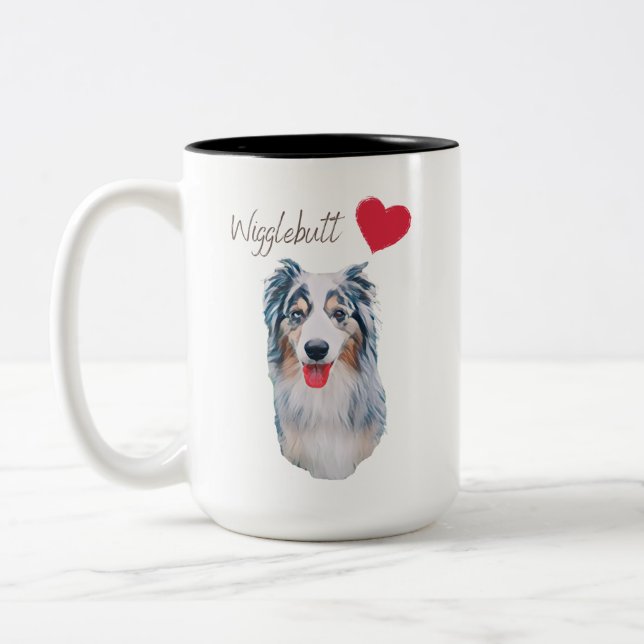 Blue Merle Wiggle Hintern Aussie Zweifarbige Tasse (Links)