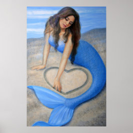Blue Mermaid Art, Herz in Sand Poster Print