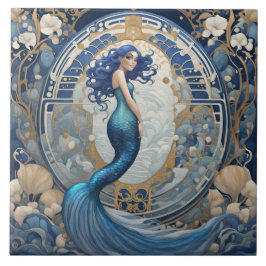 Blue Mermaid Art Nouveau Art Deco Stil Fliese