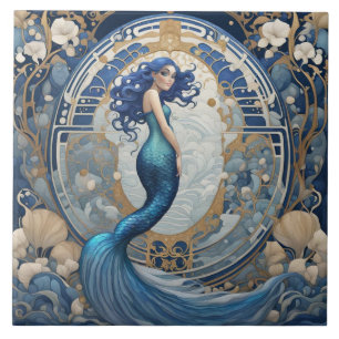 Blue Mermaid Art Nouveau Art Deco Stil Fliese