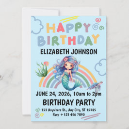 Blue Mermaid Birthday Party Invitation in Blue Einladung