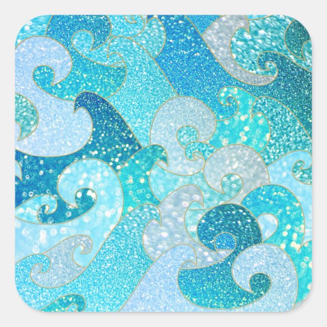 Blue Mermaid Imitate Glitzer Sea- Aquamariner Gold Quadratischer Aufkleber (Vorderseite)