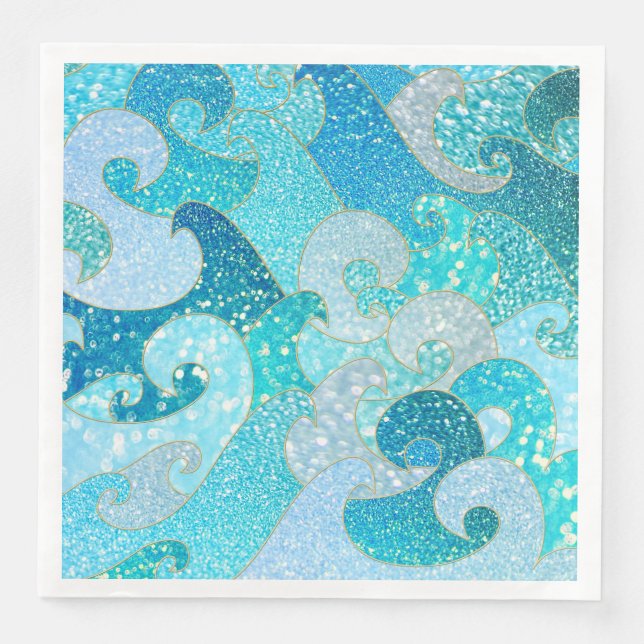 Blue Mermaid Imitate Glitzer Sea- Aquamariner Gold Serviette (Vorderseite)