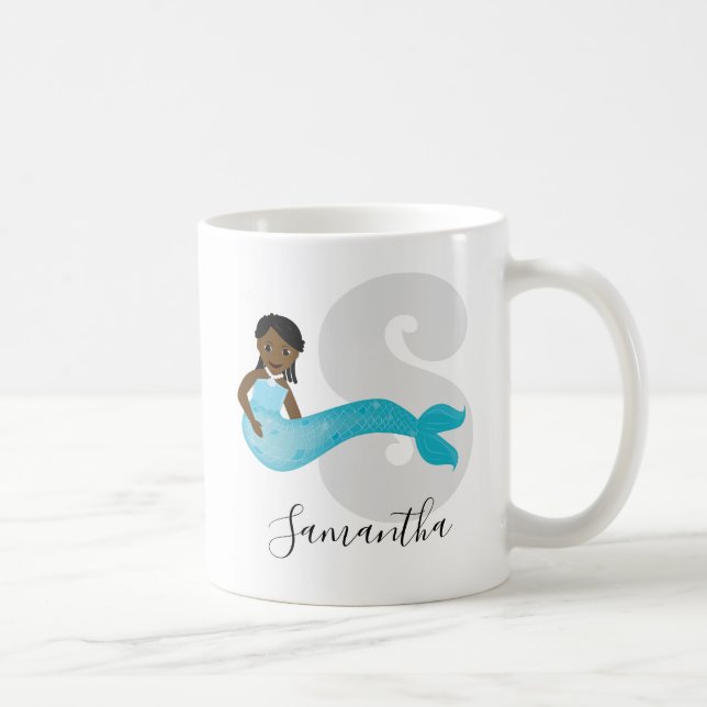 Blue Mermaid Name Monogram Coffee Tasse (Rechts)