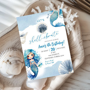 Blue Mermaid Shellebrate Sommerküste Geburtstag Einladung