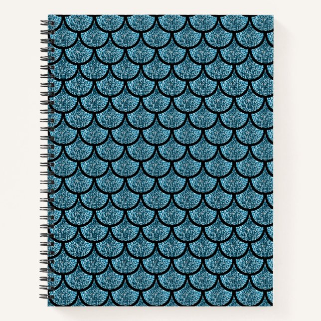 Blue Mermaid-Skala mit Glitzer-Effekt Notizbuch (Vorderseite)