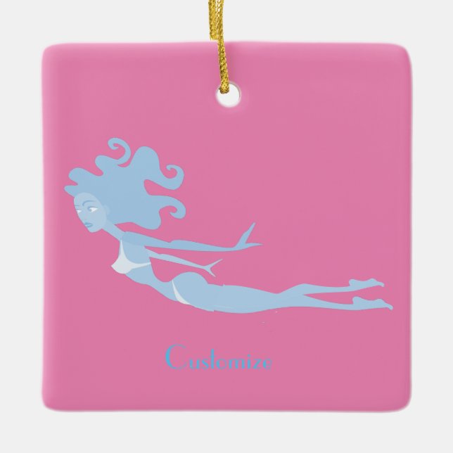 Blue Mermaid Swimmer Thunder_Cove Keramikornament (Vorderseite)