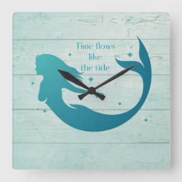Blue Mermaid Wall Clock Quadratische Wanduhr