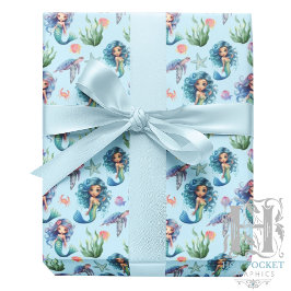 Blue Mermaids Gift Wrapping Paper in Blue Geschenkpapier