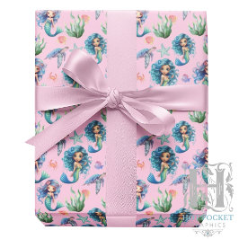 Blue Mermaids Gift Wrapping Paper in Pink Geschenkpapier