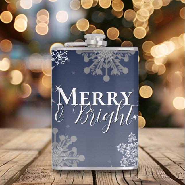 Blue Merry and Bright Snowflakes Weihnachten Flachmann (Blue Merry and Bright Snowflakes Christmas Flask)