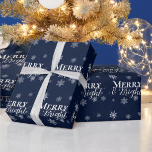 Blue Merry and Bright Snowflakes Weihnachten Geschenkpapier