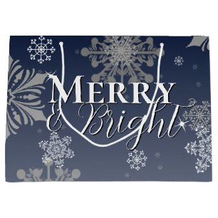 Blue Merry and Bright Snowflakes Weihnachten Große Geschenktüte