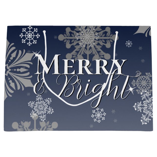 Blue Merry and Bright Snowflakes Weihnachten Große Geschenktüte (Vorderseite)