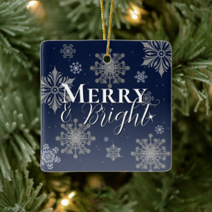 Blue Merry and Bright Snowflakes Weihnachten Keramikornament