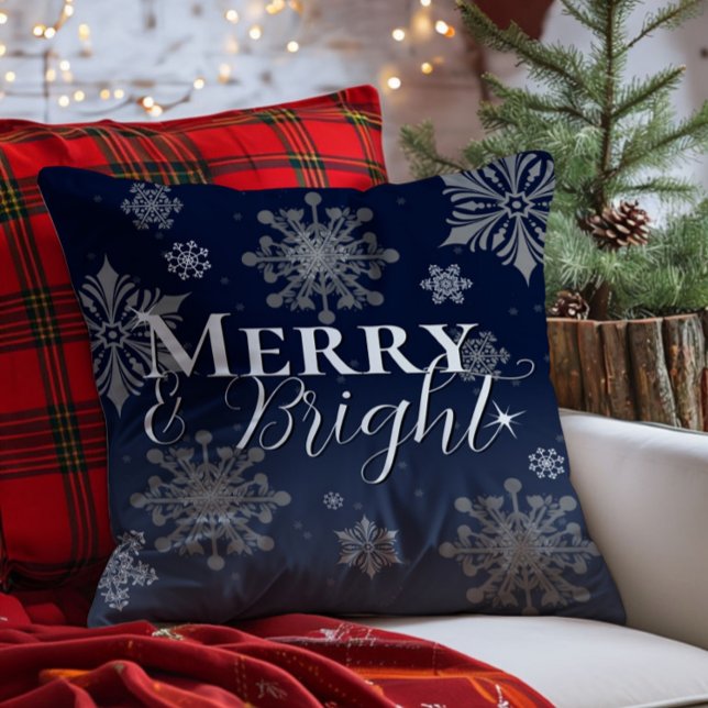 Blue Merry and Bright Snowflakes Weihnachten Kissen (Blue Merry and Bright Snowflakes Christmas Throw Pillow)