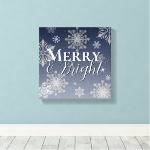 Blue Merry and Bright Snowflakes Weihnachten Leinwanddruck