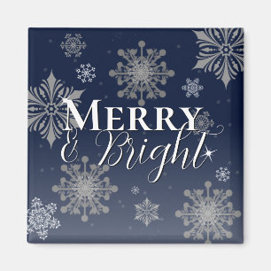 Blue Merry and Bright Snowflakes Weihnachten Magnet