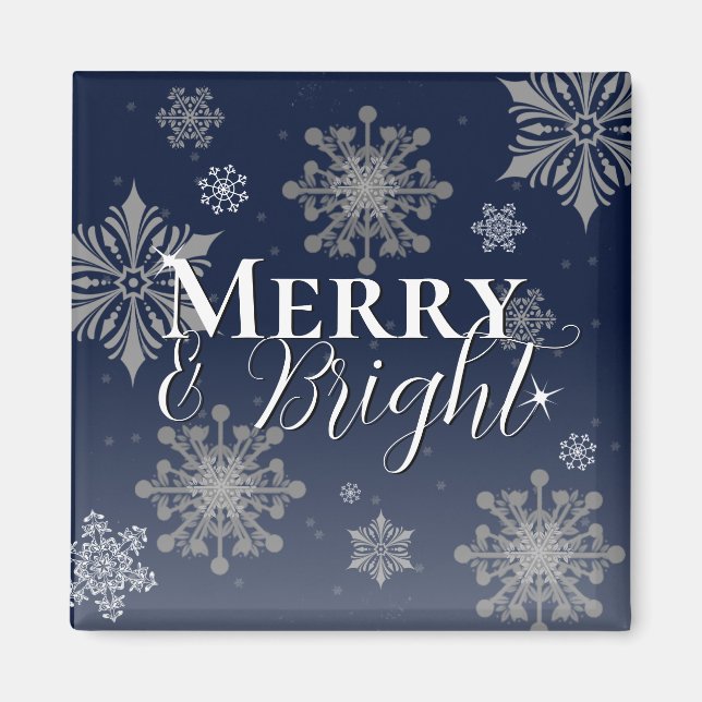 Blue Merry and Bright Snowflakes Weihnachten Magnet (Vorne)