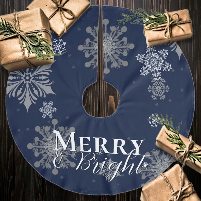 Blue Merry and Bright Snowflakes Weihnachten Polyester Weihnachtsbaumdecke (Blue Merry and Bright Snowflakes Christmas Tree Skirt)