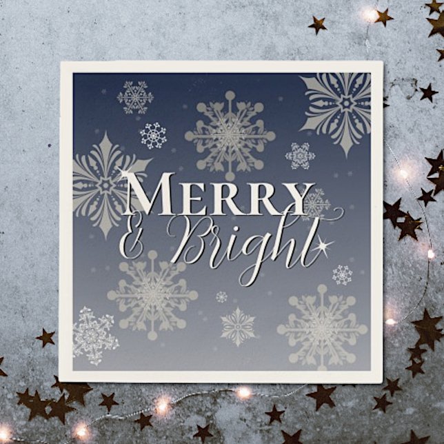 Blue Merry and Bright Snowflakes Weihnachten Serviette (Blue Merry and Bright Snowflakes Christmas Napkins)