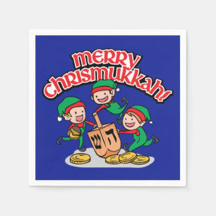 Blue Merry Chrismukkkah mit Elves und Dreidels Serviette