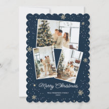 Blue Merry Christmas Foto Collage Cards
