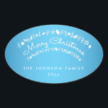 Blue Merry Christmas Oval Stickers<br><div class="desc">Frohe Weihnachts-Blau-Weiß-Oval-Aufkleber mit veränderbarem Text</div>
