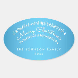 Blue Merry Christmas Oval Stickers
