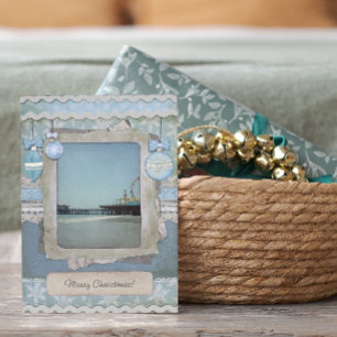 Blue Merry Christmas Santa Monica Pier Feiertagskarte