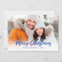Blue Merry Christmas Script Overlay Holiday Foto Feiertagskarte