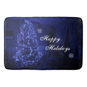 Blue Merry Christmas Tree Lights Badematte