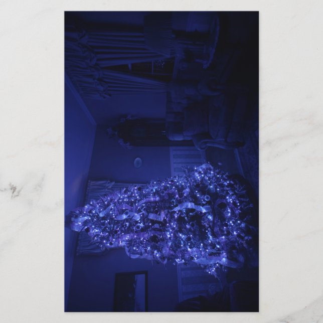 Blue Merry Christmas Tree Lights Briefpapier (Vorderseite)